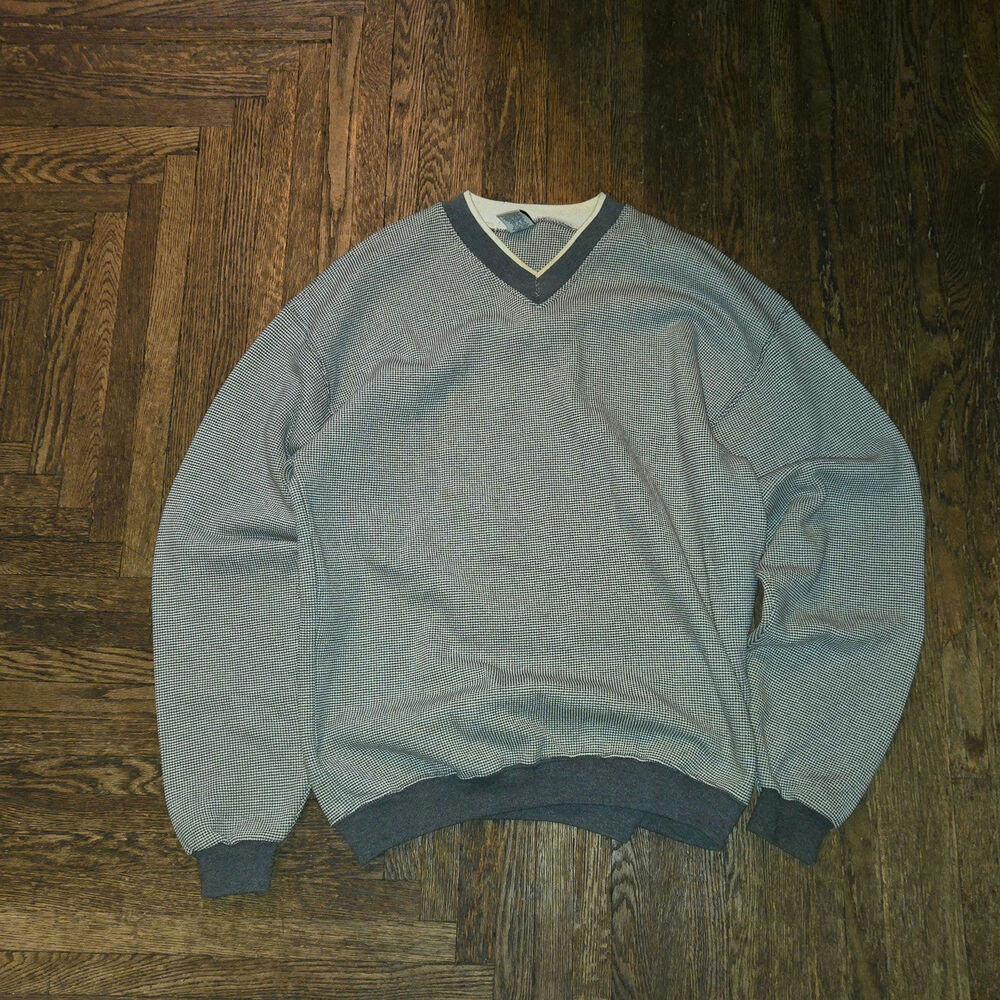 VTG Russell Athletic Sweater Mens Large Gray V Neck Knit Pullover Made USA 90s